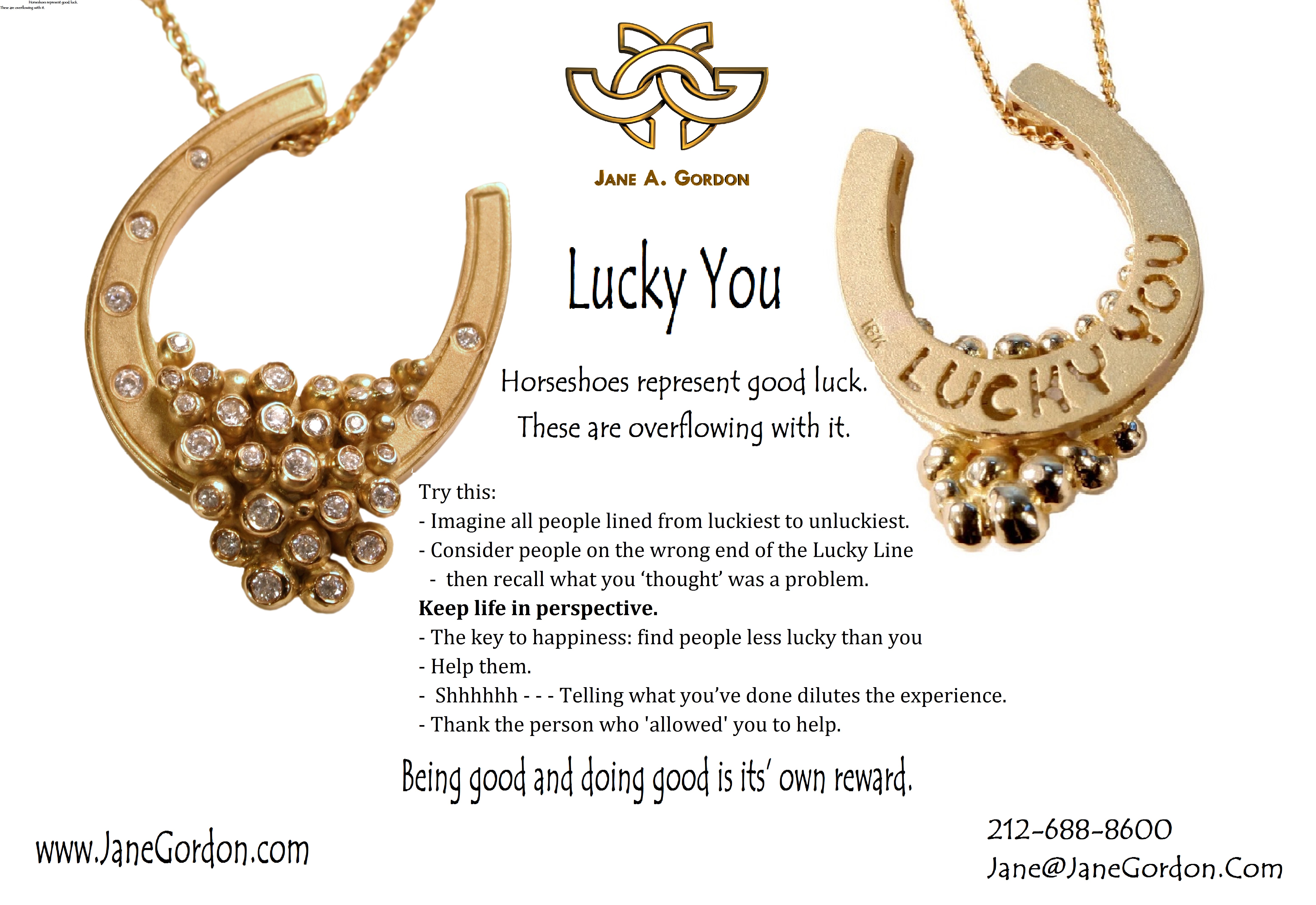 Lucky You.  Horseshoe necklace- available in gold or silver, with or without diamonds.