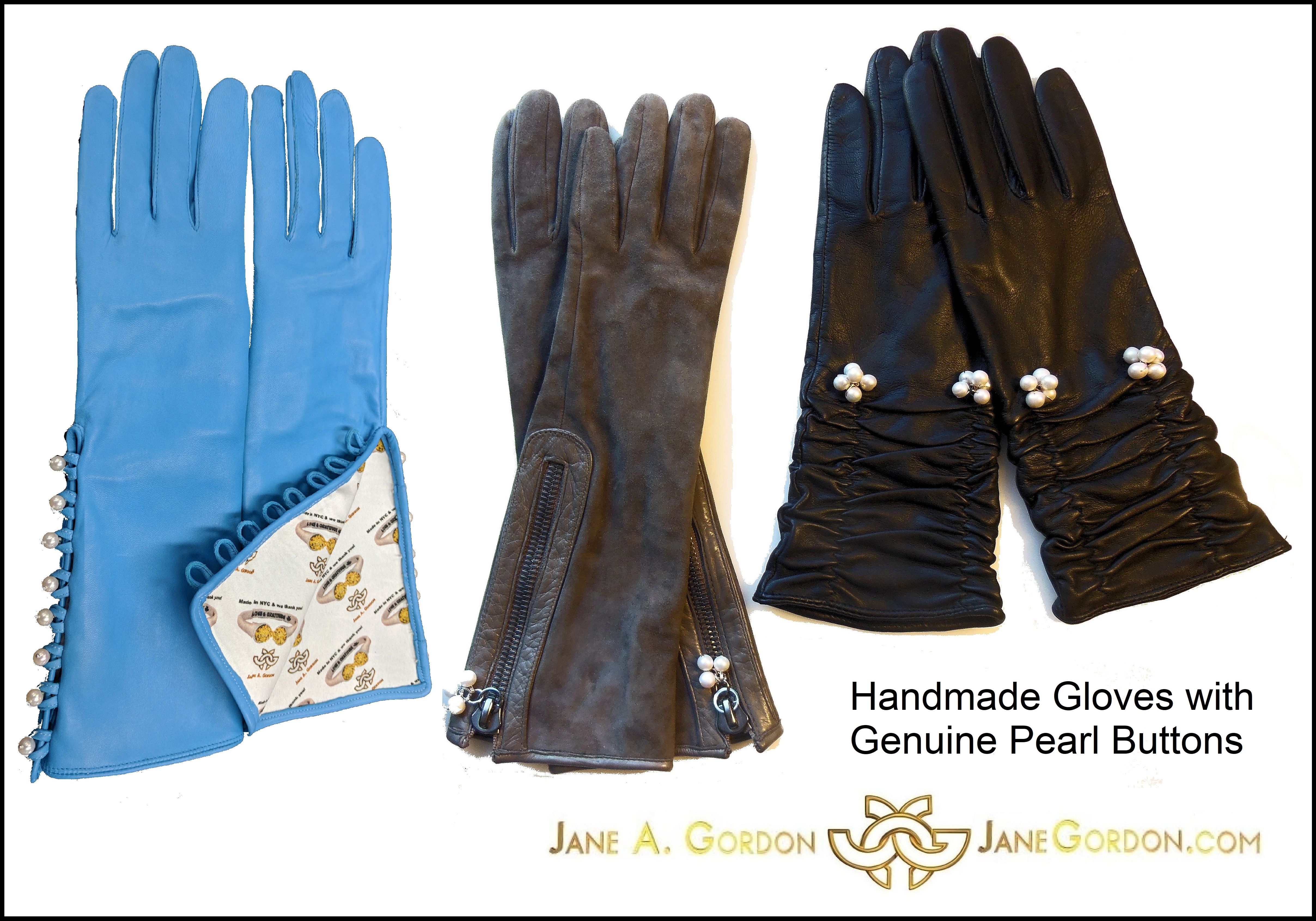Handmade Leather Gloves with Genuine Pearl Buttons: Jane Gordon Jewelry