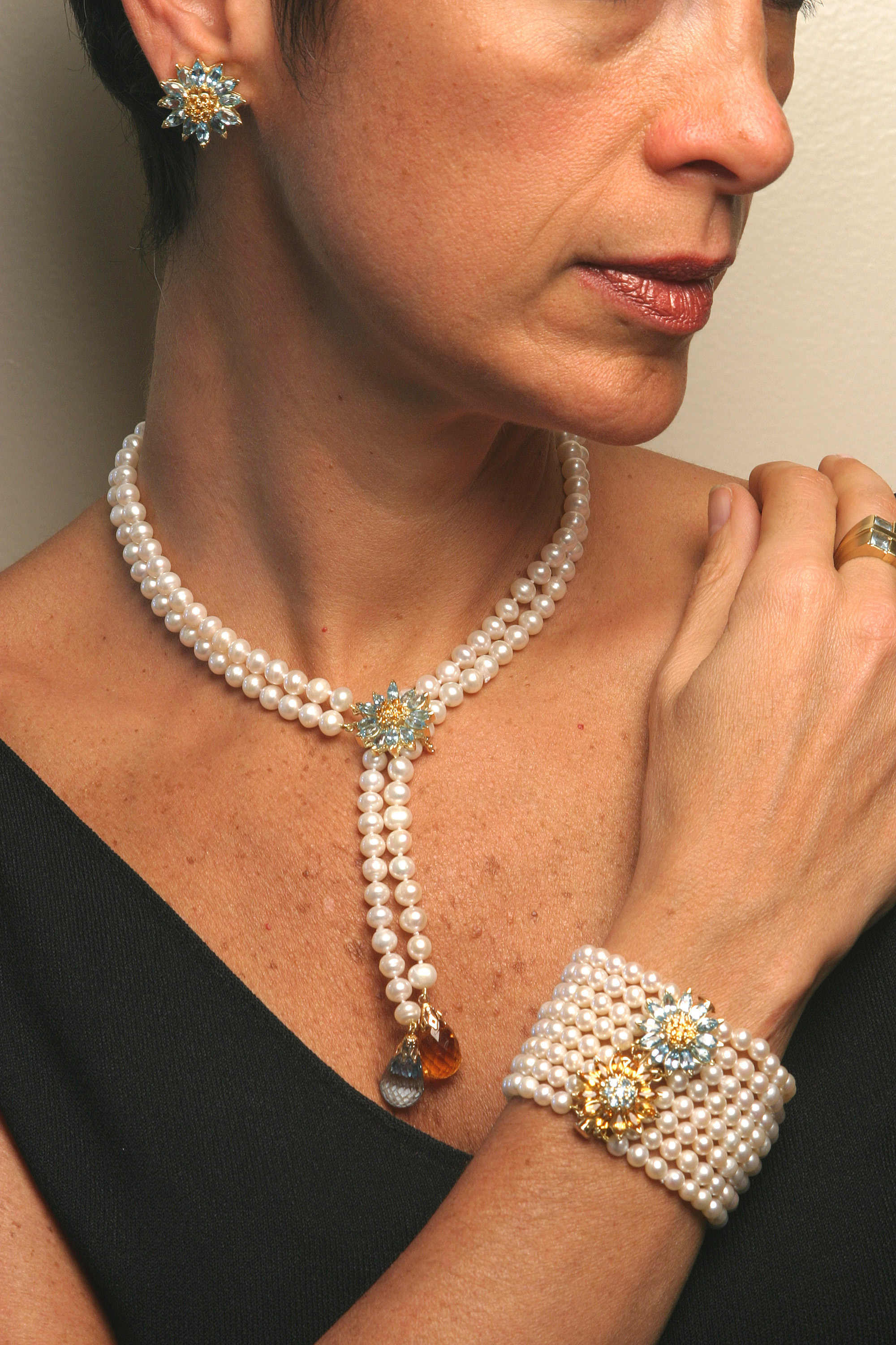 Daisy Clip Pearl Enhancer and Pearl Bracelet-Jane Gordon Jewelry