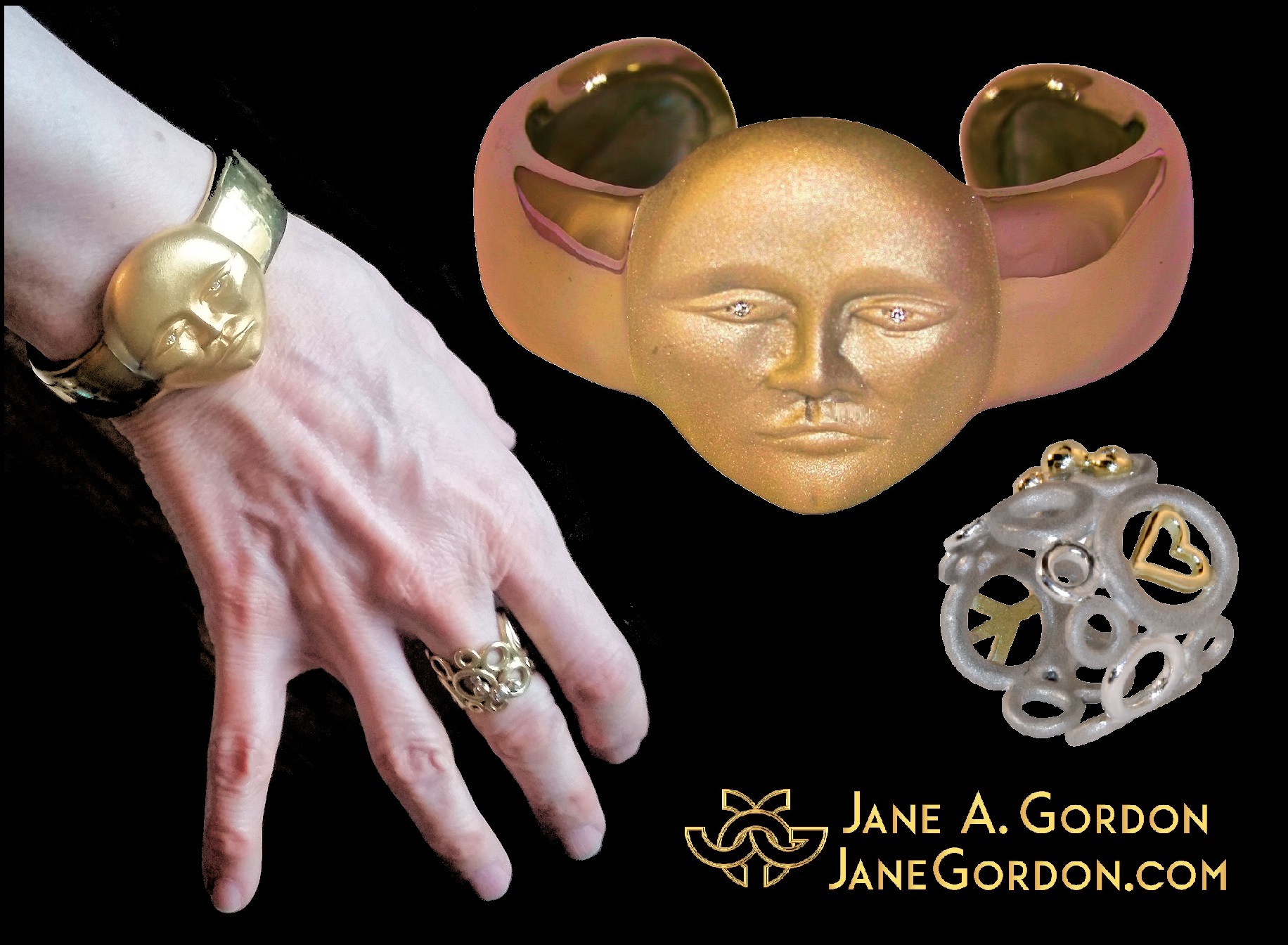 Sun Moon Face Cuff- Peace Love Abundance Ring- Jane Gordon Jewelry