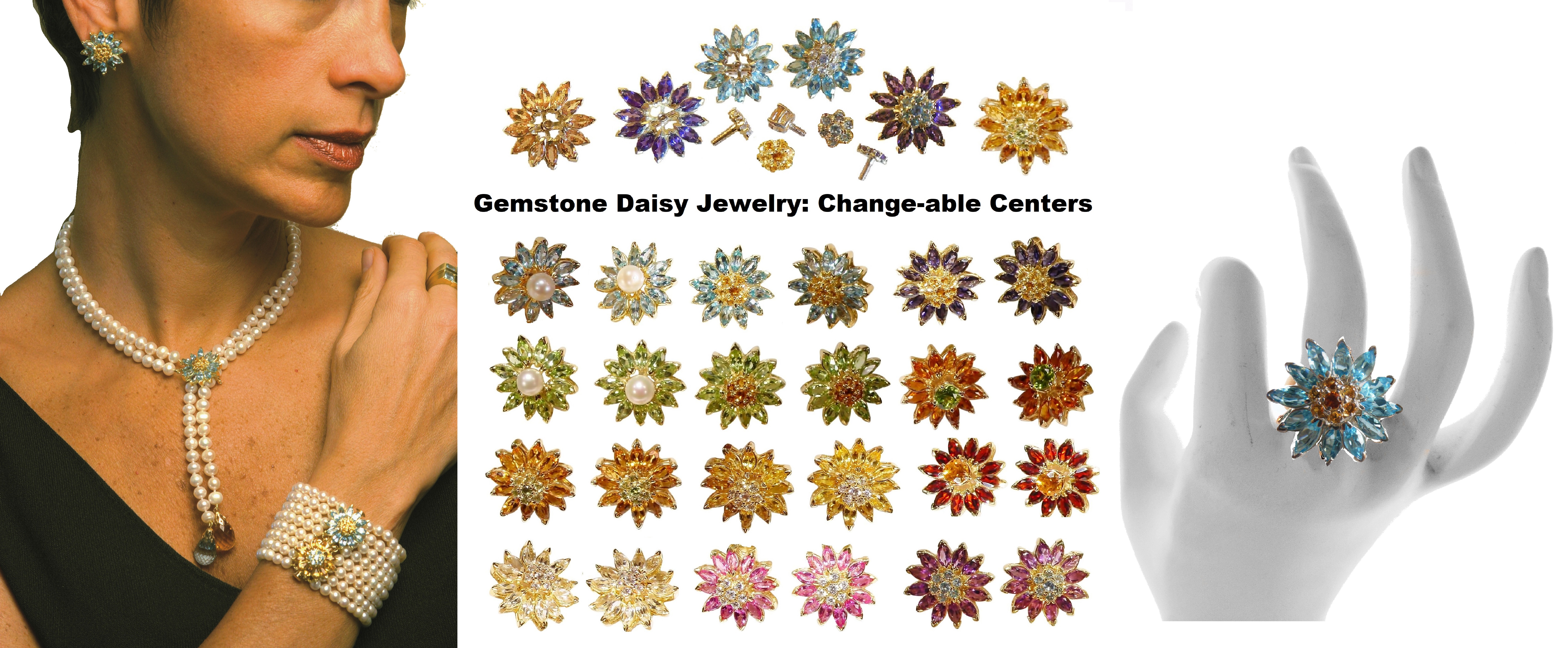 Interchangeable Daisies, removable centers, clip pearl enhancers-Jane Gordon Jewelry