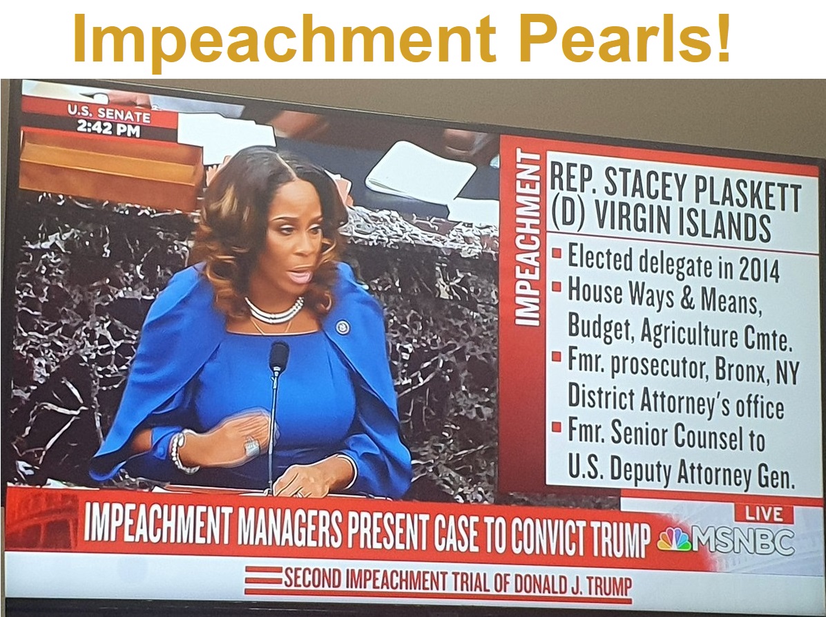 Rep Stacey Plaskett Wearing Impeachment Pearls. Jane Gordon Jewelry